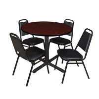 Symple Stuff Cain Round X-Base Breakroom Table & 4 Restaurant Stack Chairs