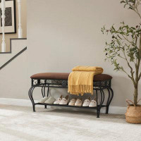 Charlton Home Shoe Rack Bench For Entryway, Industrial Bench, Rustic Shoe Rack For Small Spaces, Upholstered Entryway Be