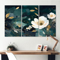 Winston Porter White Teal Plants In Chaos I - Floral Canvas Art Print Set