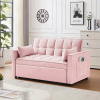 Mercer41 Modern Velvet Loveseat Futon Sofa Couch W/Pullout Bed,Small Love Seat Lounge Sofa W/Reclining Backrest,Toss Pil