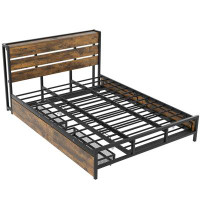 17 Stories Metal Platform Bed With Drawers and trundle