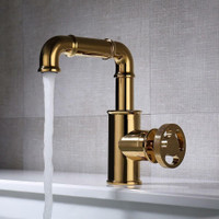 Industrial Pipe Gold 1 Hole, 1 Handles Bathroom Faucet ( Solid Brass )