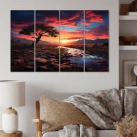 Millwood Pines Sunset Celestial Symphony VI - Landscape Sunset Canvas Wall Art - 4 Panels