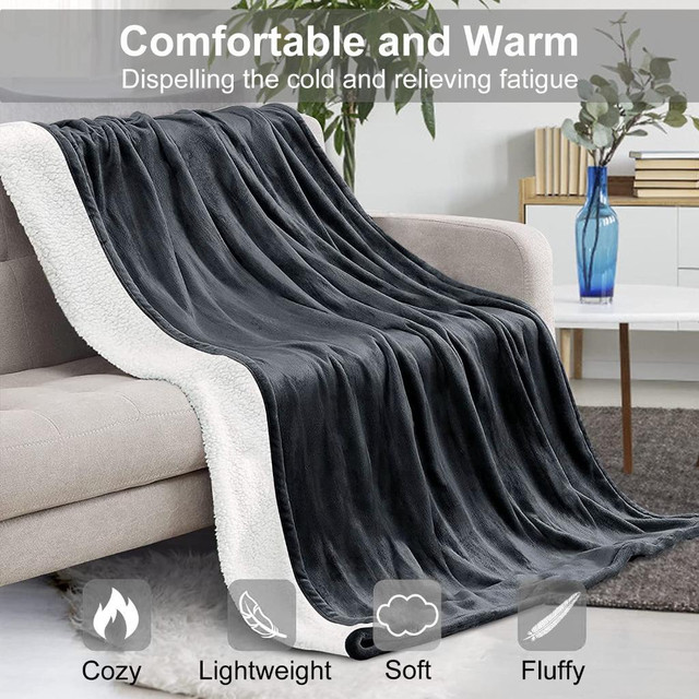 Heated Blanket Electric Throw, 50 x 60 Soft Sherpa Blanket with 3 Heating Level, 4-Hour Auto Shut Off  FREE Delivery in Beds & Mattresses - Image 2