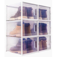 Rebrilliant Storage Shoe Box, Foldable Clear Sneaker Display Box, Stackable Storage Bins Shoe Container Organizer