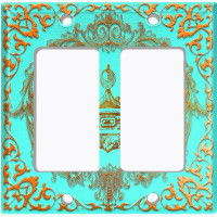 WorldAcc Metal Light Switch Plate Outlet Cover (Royal Crown Teal Yellow Frame - Single Toggle)
