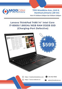 Lenovo ThinkPad T490 14-Inch Laptop OFF Lease FOR SALE!!! Intel Core i7-8565U 1.80GHz 16GB 512GB Charging-Port Defective