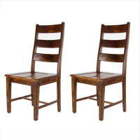 Union Rustic Devon Solid Wood Ladder Back Side Chair in Brown