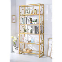 Everly Quinn Mandie Bookshelf In Gold & Clear Glass