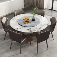 Everly Quinn Italian light luxury home round dining table sets with turntable