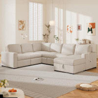 Hokku Designs U-shaped Corduroy Combination Corner Sofa with Storage Lounge Chair