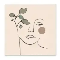 Stupell Industries Soft Female Face Line Drawing Abstract Plant Sun Black Framed Giclee Texturized Art By JJ Design Hous