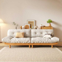 Latitude Run® All Solid Wood Cloud Fabric Sofa Living Room Simple Small Family Style Cream Style Japanese Sofa