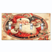 WorldAcc Metal Light Switch Plate Outlet Cover (Old Santa Claus Present Gifts - Quadruple Toggle)