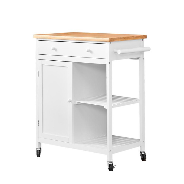 NEW PORTABLE KITCHEN ISLAND STORAGE SHELF AND BAMBOO TOP KT30341 in Other in Alberta