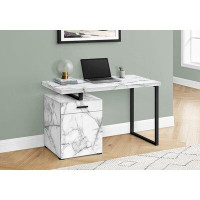 Latitude Run® Computer Desk  Storage Drawer  Cabinet  Left Or Right Setup  Floating Desktop White Marblelook   Black
