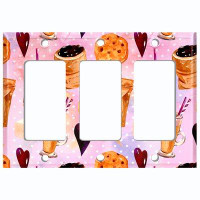 WorldAcc Metal Light Switch Plate Outlet Cover (Coffee Beans Cookie Treats Hearts Pink Polka Dots - Triple Rocker)