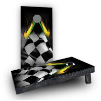 Custom Cornhole Boards Flaming Checkered Flag Cornhole Game Set