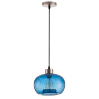 Ebern Designs 1-Light Blue Glass Dimmable Round Modern Industrial Iron Chandelier