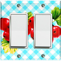 WorldAcc Metal Light Switch Plate Outlet Cover (Cranberry Leaf Light Blue Picnic  - Double Rocker)