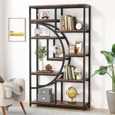 17 Stories Oscer Bookshelf Industrial 5 Tier Etagere Bookcase Bookshelves for Living Room, Bedroom