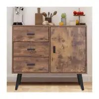 George Oliver Sesco Storage Cabinet With 3 Drawers And Adjustable Shelf, Floor Storage Cabinet, Mid Century Cabinet For