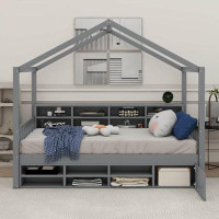 Harper Orchard Amgala Wooden House Bed with Shelves and a Mini-cabinet