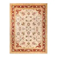 Isabelline Uzuri Eclectic One-of-a-Kind Hand-Knotted Ivory Area Rug 9' x 12'