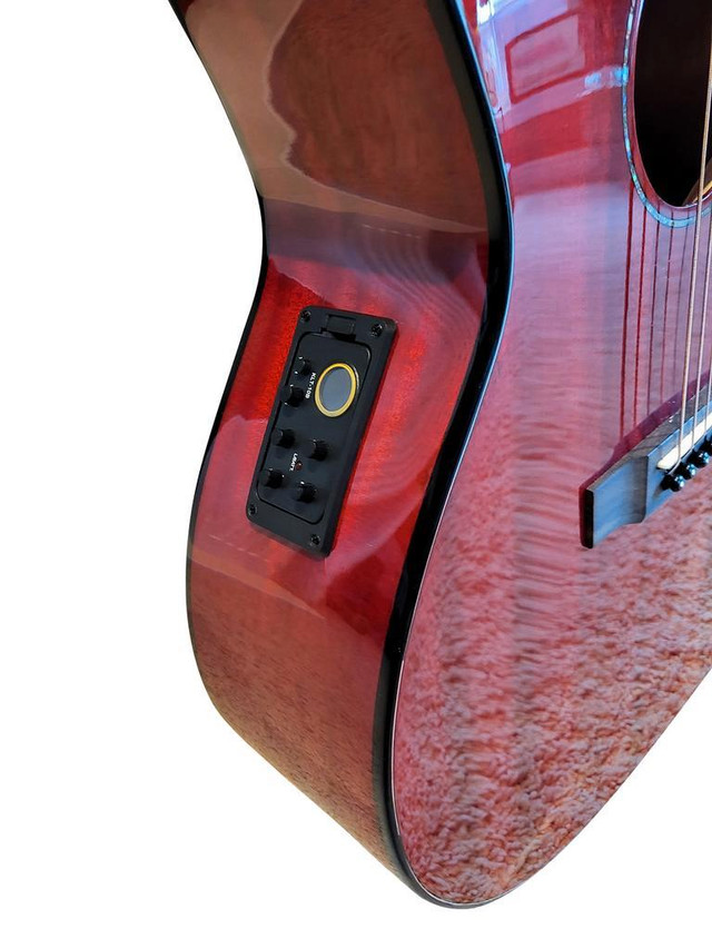 Minor Error-Top Solid Mahogany Acoustic Electric Guitar Built-in Tuner Cutaway Red PPL6873 in Guitars - Image 4