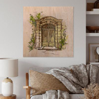 Winston Porter Old Town Door With Green Plants - Vintage Wood Wall Art - Natural Pine Wood