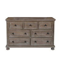Ophelia & Co. 7 Drawer Wooden Dresser With Metal Pulls And Bun Feet, Distressed Brown 36" H x 18" W x 54" D