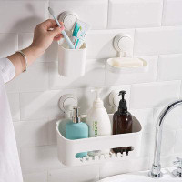 Rebrilliant Shower Caddy Removable Vacuum Suction Cup Storage Basket +Toothbrush Holder + Soap Dish, DIY Drill-Free Kitc