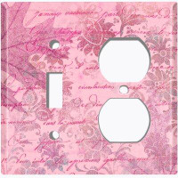 WorldAcc Metal Light Switch Plate Outlet Cover (Pink Leaf Letter Writing  - Single Toggle Single Duplex)