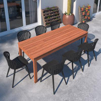 Wade Logan Bischoff Outdoor Patio 9pc 100% FSC Certified Wood and Aluminum Dining Set