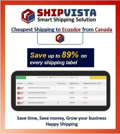 ShipVista provides the cheapest shipping rates from Canada to Ecuador. Whether you are an individual...