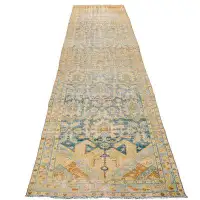 Home and Rugs Vintage Handmade 3X16 Blue And Beige Anatolian Turkish Oushak Distressed Area Runner
