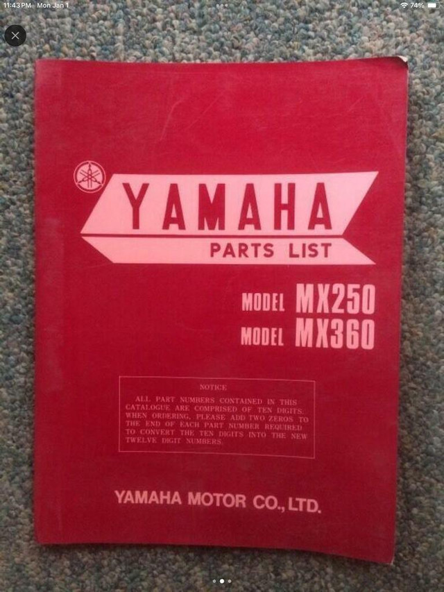 1972 Yamaha MX250 MX360 Parts List in Motorcycle Parts & Accessories