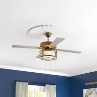 Etta Avenue™ Tante 52"W Brass 4-Blade LED Ceiling Fan with Frosted Glass Shade