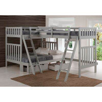 Alcott Hill Ratcliff Twin Over Full Solid Wood L-Shaped Bunk Bed With Third Bunk Extension and Underbed Storage