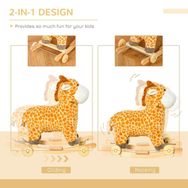 2-IN-1 ROCKING HORSE KIDS PLUSH RIDE-ON GLIDING GIRAFFE-SHAPED PLUSH TOY ROCKER WITH REALISTIC SOUNDS FOR CHILD 36-72 MO in Toys & Games - Image 4