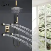 Shower System Set Three Functions With 4 Body Jets Brushed Gold Finish