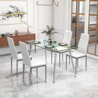 Ebern Designs Wrought Studio™ 5 Pcs 51'' Rectangle Dining Set 0.3'' Thick Glass Table W/ 4 Padded Dining Chairs
