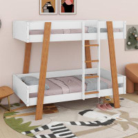 Harriet Bee Jakavion Twin Wooden Bunk Bed with Four Wood Color Columns