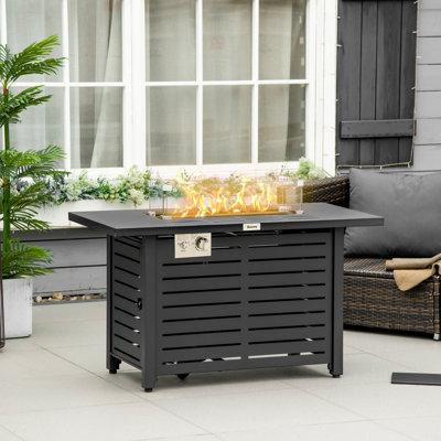 Outsunny Outsunny Propane Gas Fire Pit Table, Outdoor Firepit With 31.5" Steel Tabletop And Lid, 50,000 BTU Pulse Igniti in BBQs & Outdoor Cooking
