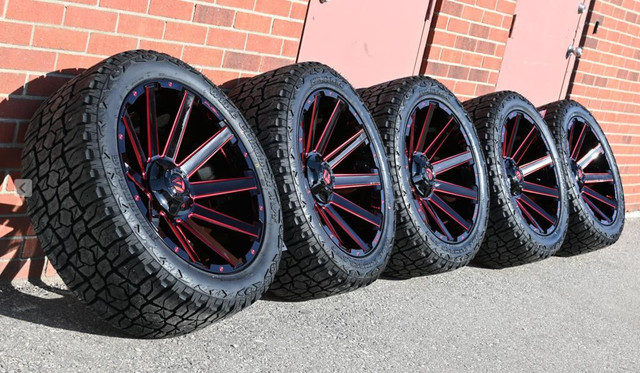 $3850 (5pcs) Rim Tire Package jeep Wrangler Rubicon Shara 22x10 -18 (5Rim5Sensor5Tire) 33x12.5R22 1745 Red Fuel Contra in Tires & Rims in Toronto (GTA) - Image 2