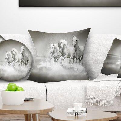 East Urban Home Animal Horses Running Through Water Pillow in Bedding