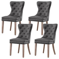 subrtex Tufted Leather Wing Back Dining Chairs
