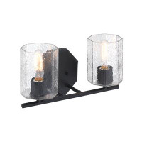 Breakwater Bay Aloisio 16 in. 2-Light Matte Black Vanity Light with Clear Rippled Glass Shades for Bathrooms