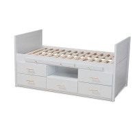 Hokku Designs Lefancy Loweswater Modern & Contemporary White Wood 5-Drawer Twin Size Storage Bed with Pull-Out Desk