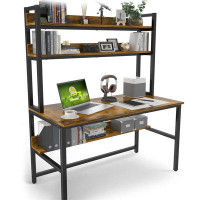 17 Stories Computer Desk With Hutch & Bookshelf, Home Office Desk With Space Saving Design, Metal Legs Industrial Table